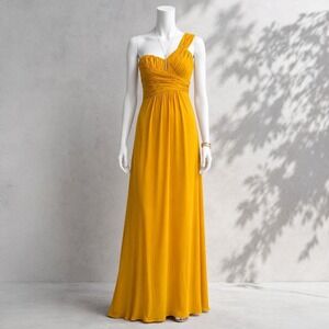 Ted Baker Silk Maxi Dress 2 / US XS Mustard Yellow One Shoulder Evening Gown